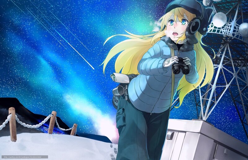 anime girl with binoculars in snow