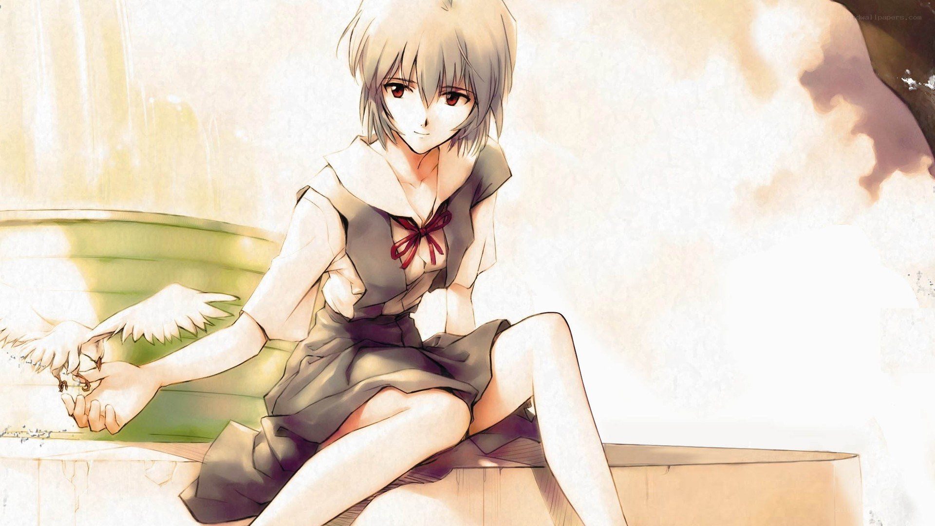 anime girl with bird