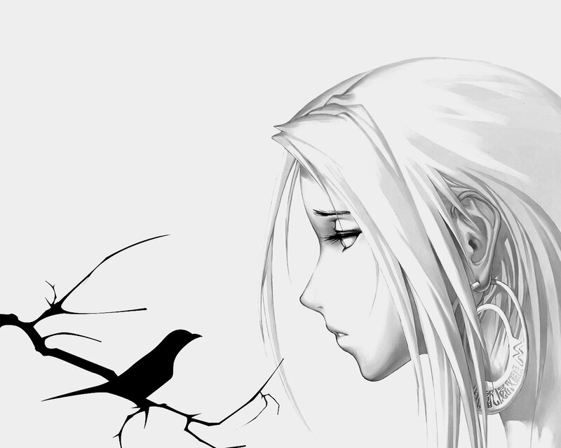 anime girl with bird
