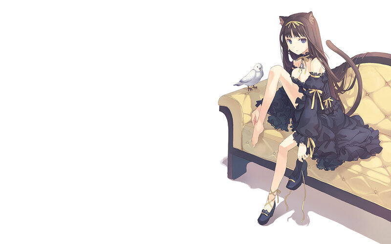 Anime Girl with Bird — Black, Calm