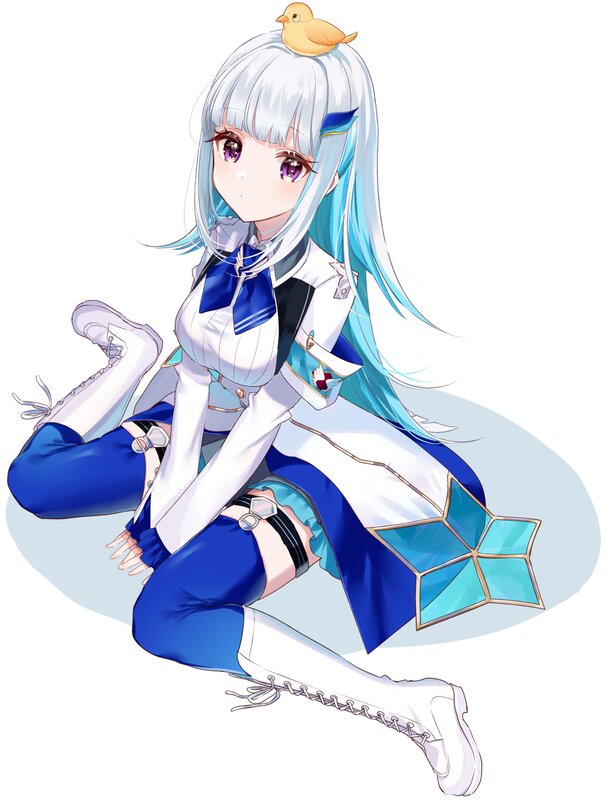 Anime Girl with Bird — Blue, Calm, Blue Hair