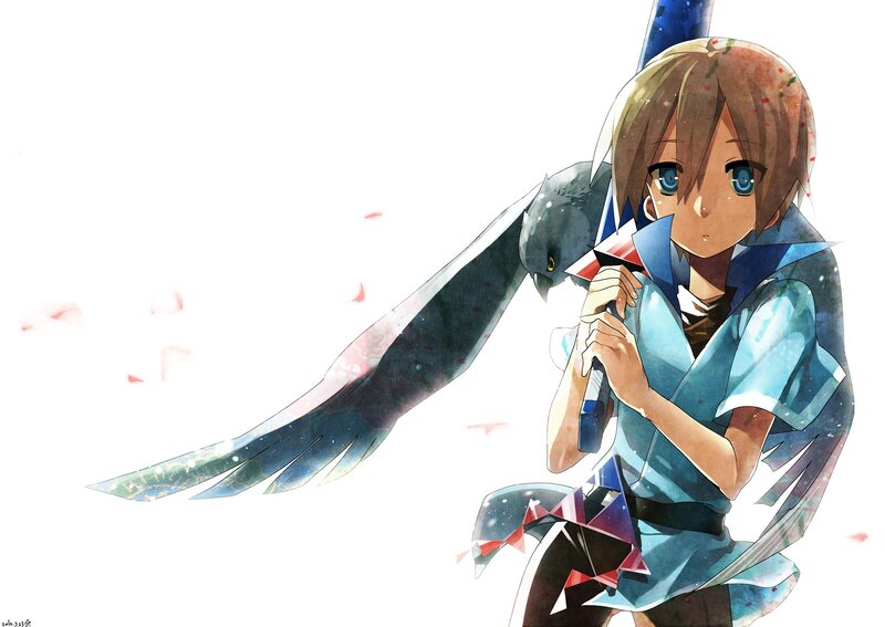 Anime Girl with Bird — Blue, Dramatic