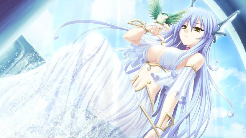 Anime Girl with Bird — Blue, Serene, Waterfall