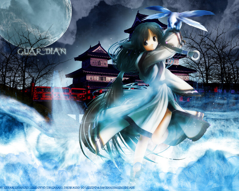 Anime Girl with Bird — Blue