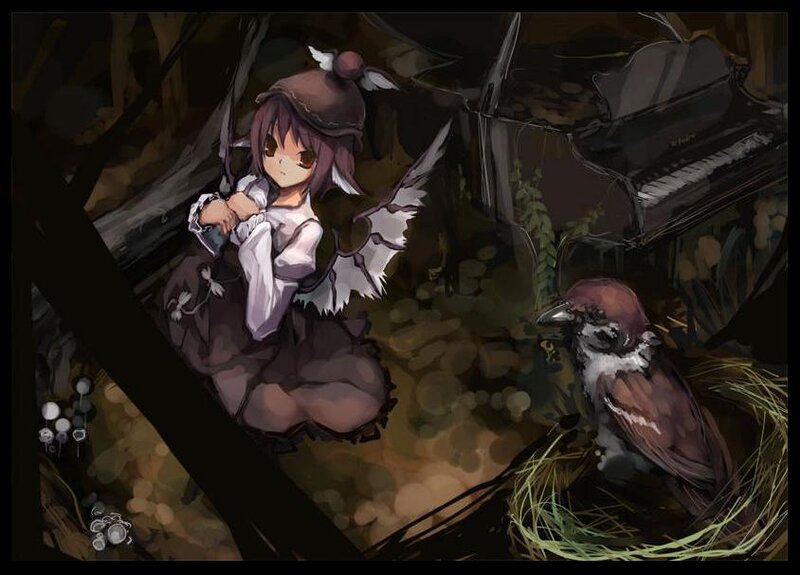 Anime Girl with Bird — Brown