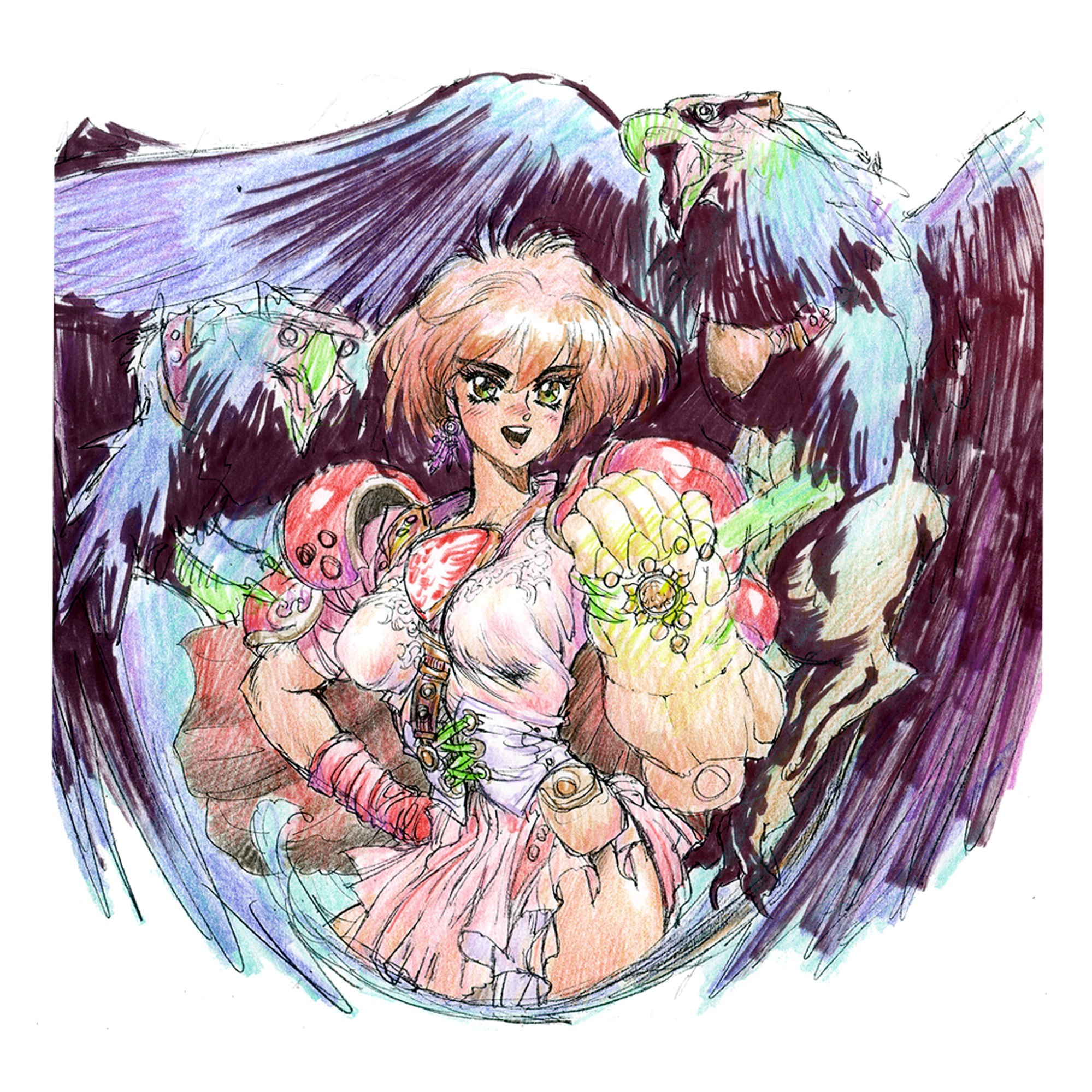 anime girl with bird creatures