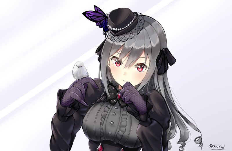 Anime Girl with Bird — Gray, Calm