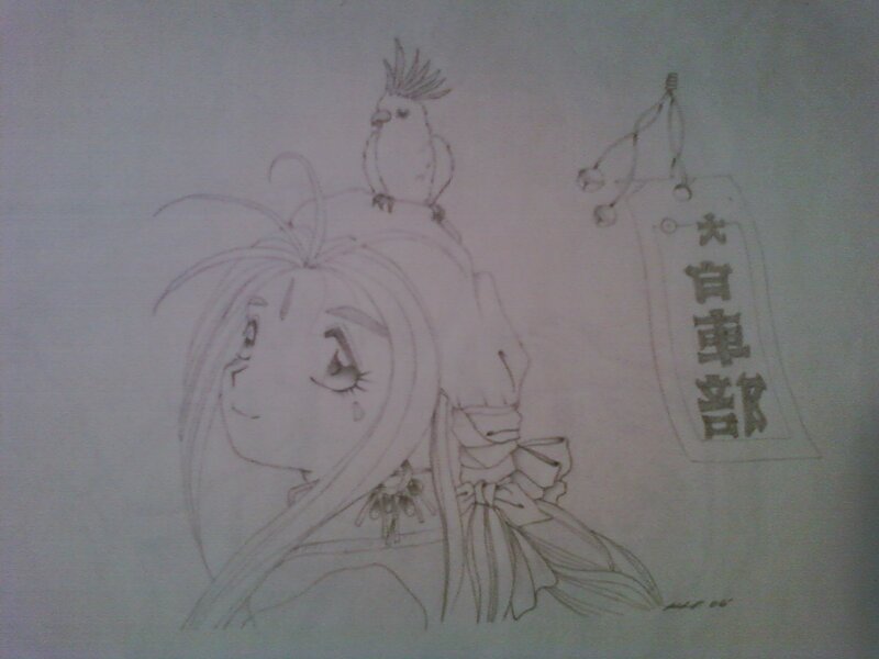 Anime Girl with Bird — Gray