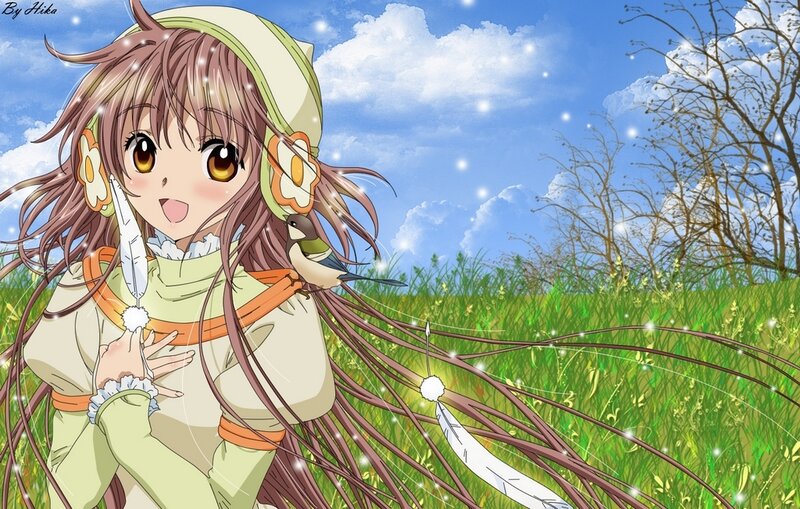 Anime Girl with Bird — Green