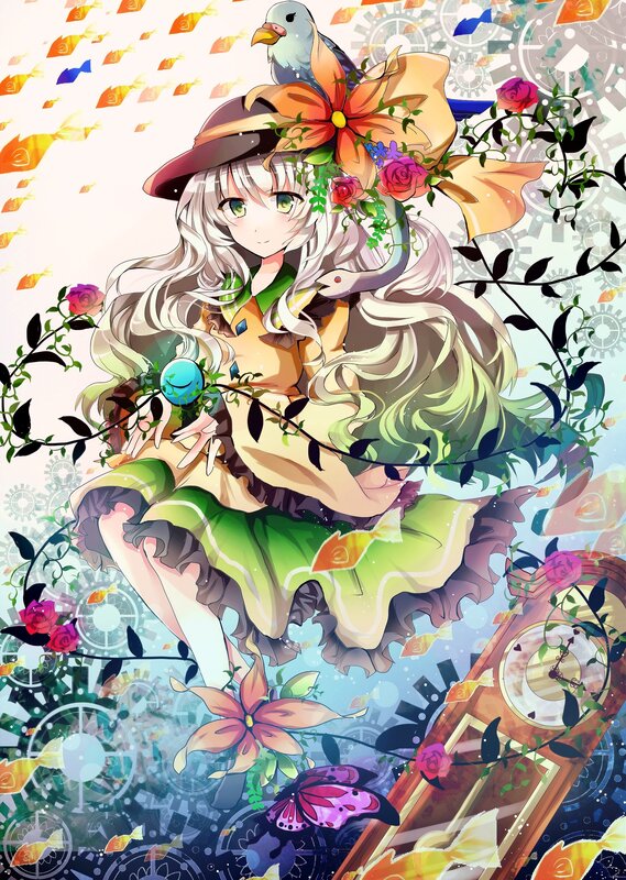 Anime Girl with Bird — Green, Whimsical