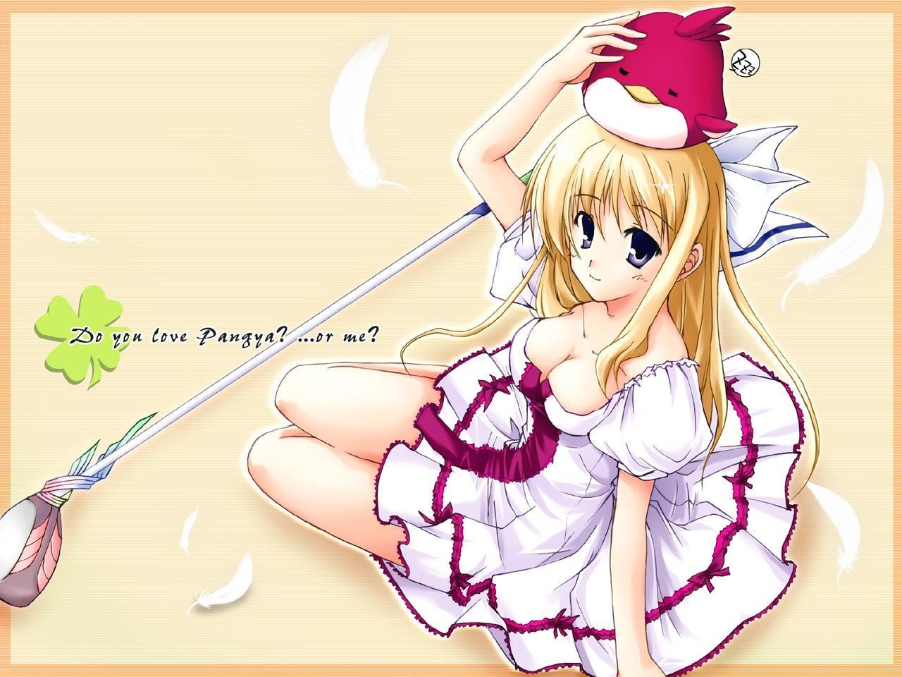anime girl with bird hat