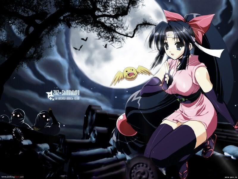 Anime girl with bird in moonlight