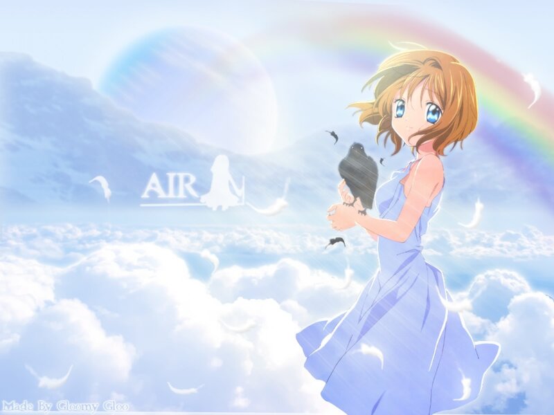 Anime girl with bird in sky