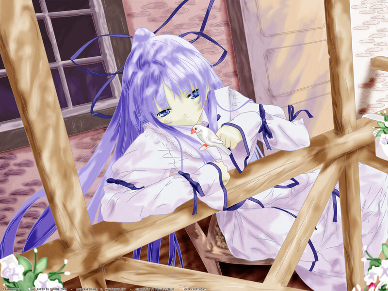 Anime girl with bird on balcony
