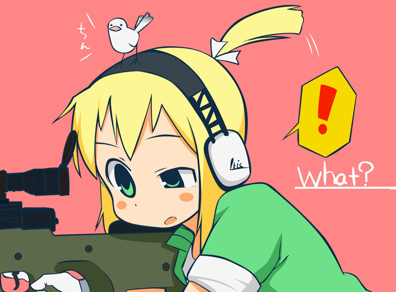 anime girl with bird on head