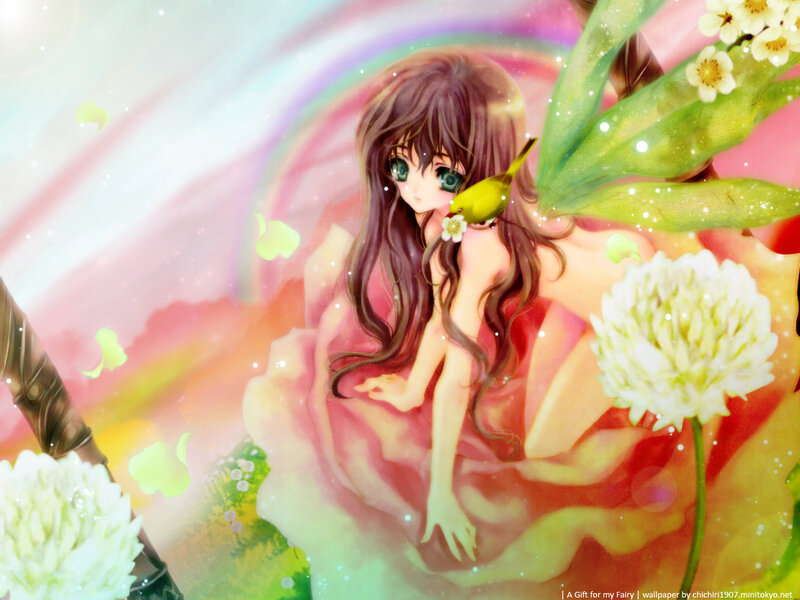 Anime Girl with Bird — Pink