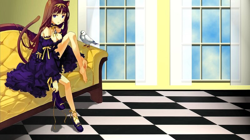 Anime Girl with Bird — Purple, Calm, Afternoon