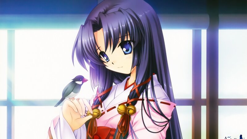 Anime Girl with Bird — Purple, Calm, Morning