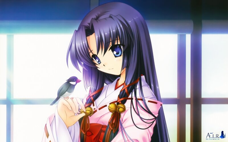 Anime Girl with Bird — Purple, Calm