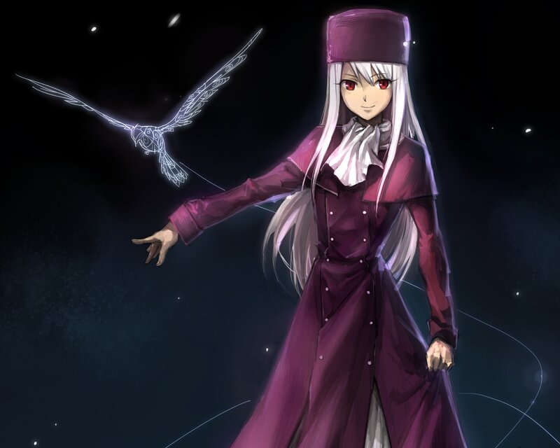 Anime Girl with Bird — Purple, Dramatic, Night, Digital Art