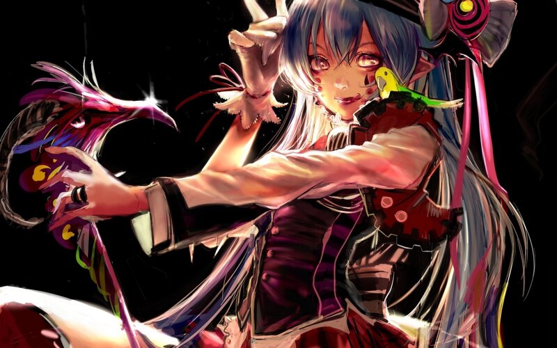 Anime Girl with Bird — Purple, Dramatic, Night