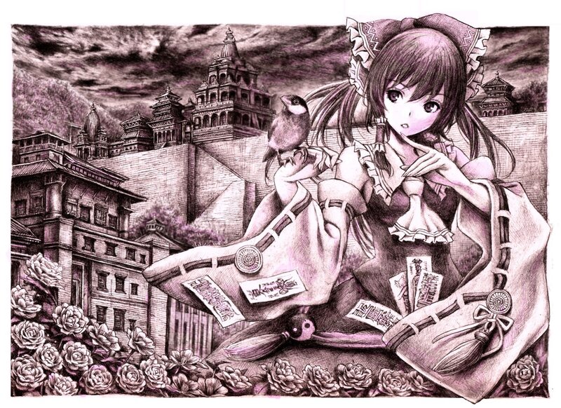 Anime Girl with Bird — Purple, Dramatic