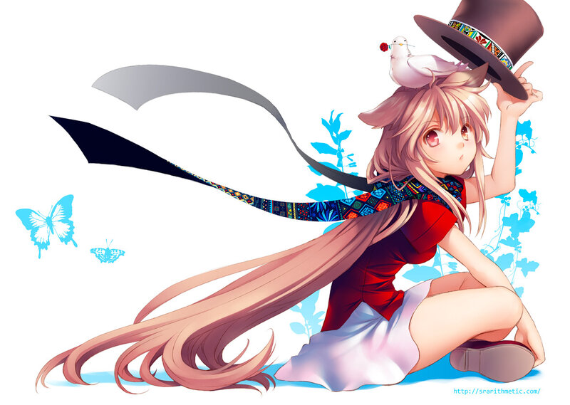 Anime Girl with Bird — Red, Playful