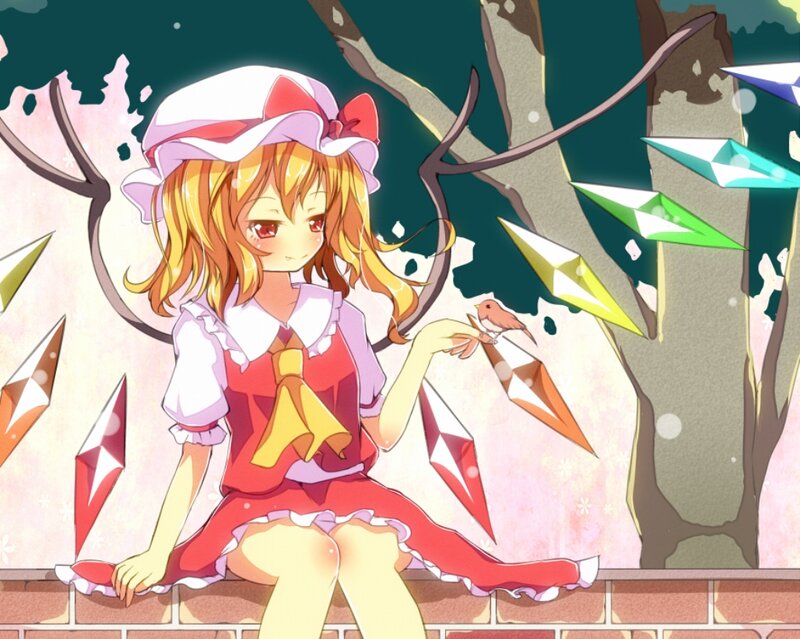 Anime Girl with Bird — Red, Serene