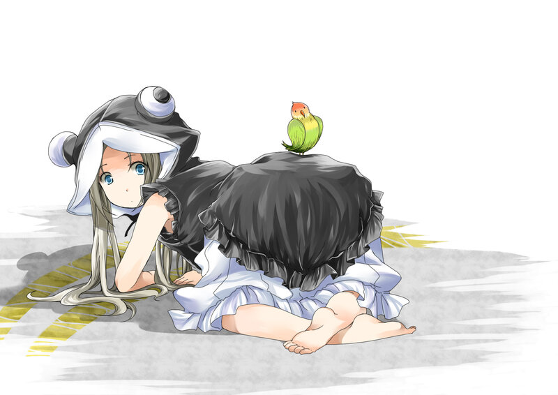 Anime Girl with Bird — White, Calm