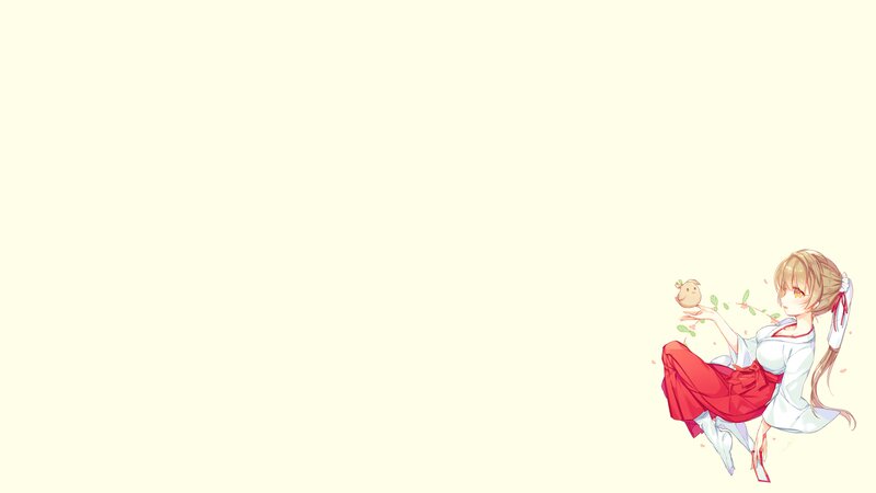Anime Girl with Bird — White, Serene, Flower Petals