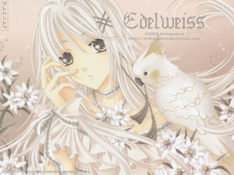 Anime Girl with Bird — White, Serene