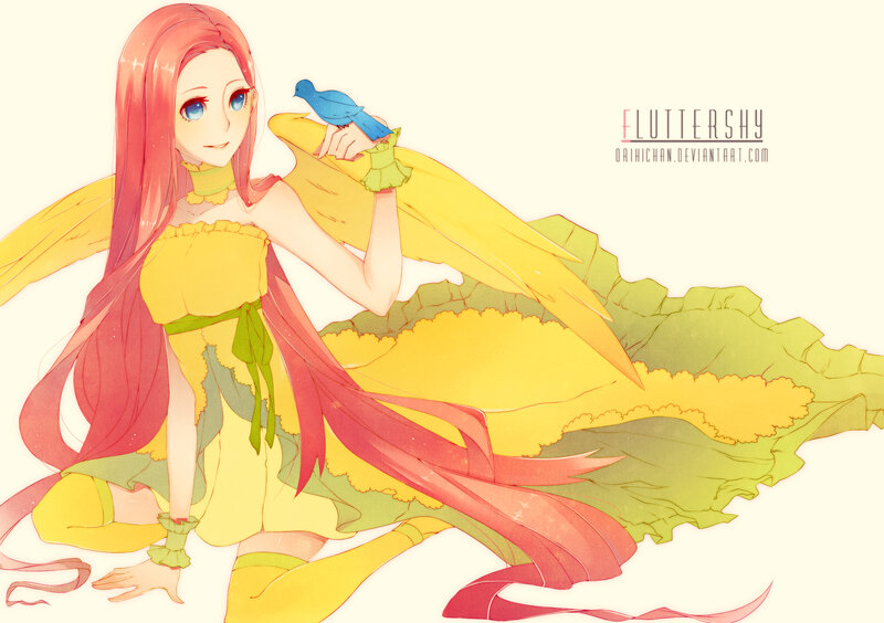 Anime Girl with Bird — Yellow