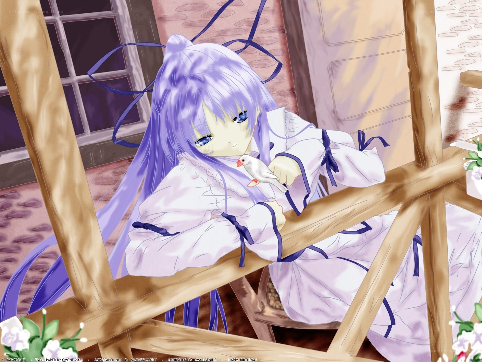 anime girl with bird