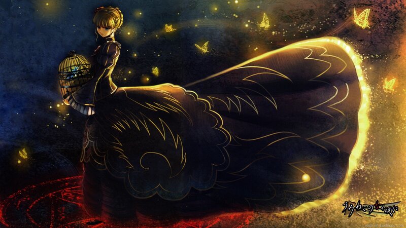 Anime Girl with Birdcage — Black
