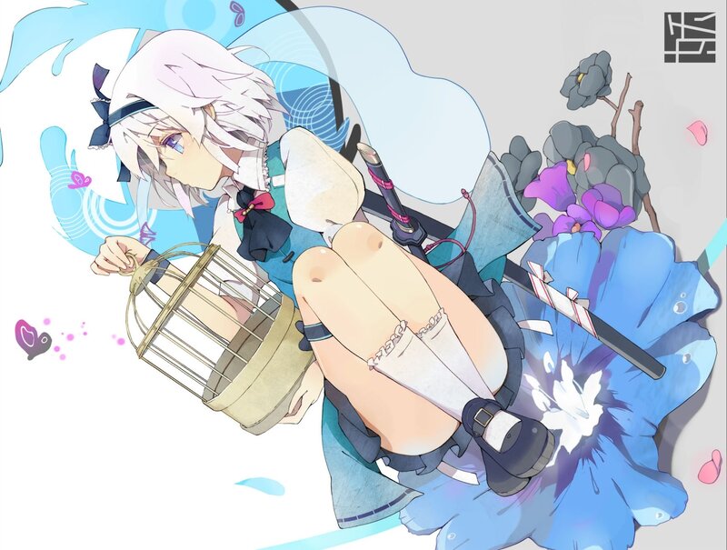 Anime Girl with Birdcage — Blue, Calm