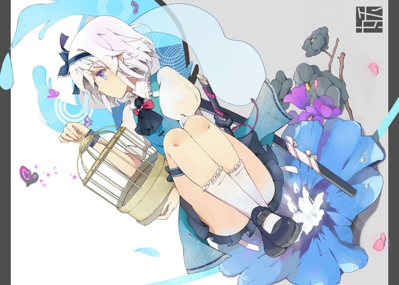 Anime Girl with Birdcage — Blue
