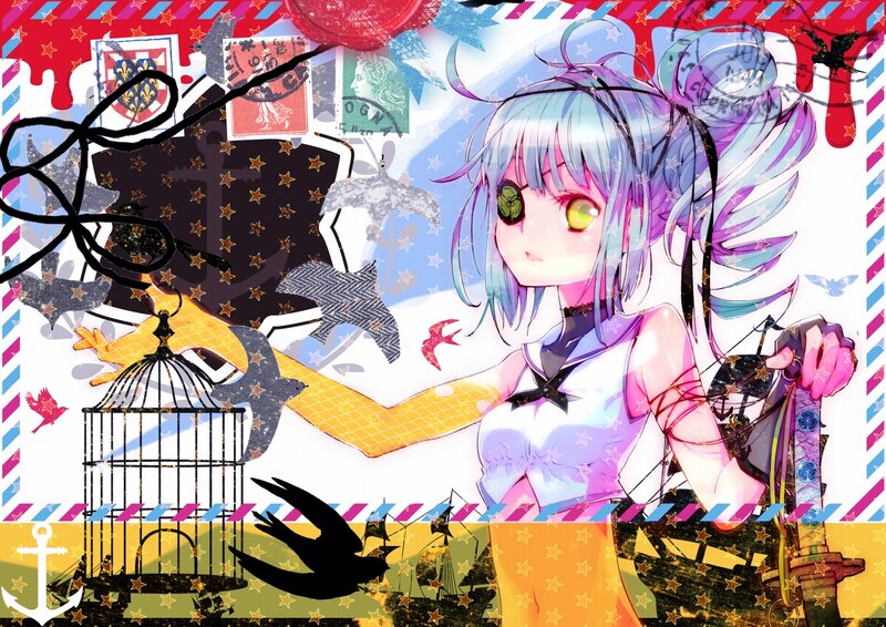 Anime Girl with Birdcage — Purple, Chaotic