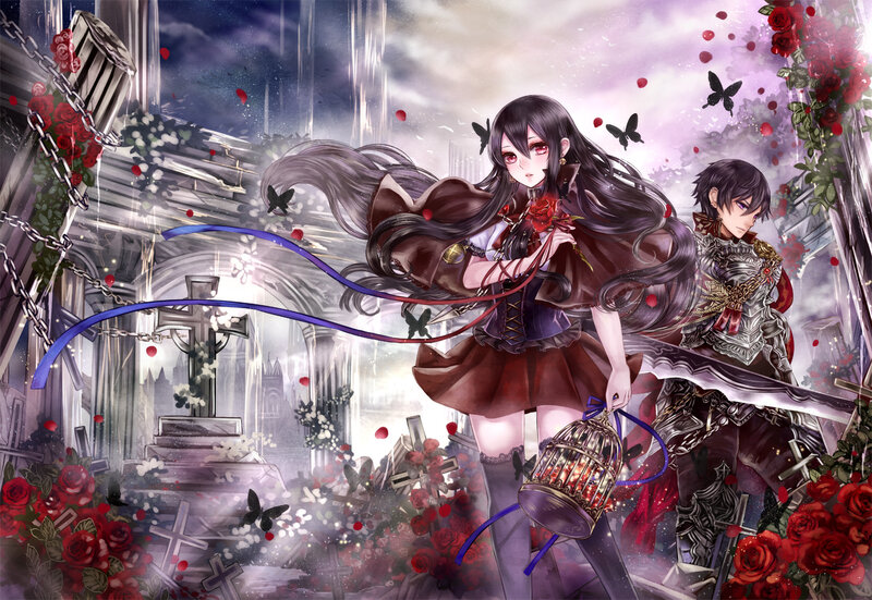 Anime Girl with Birdcage — Red