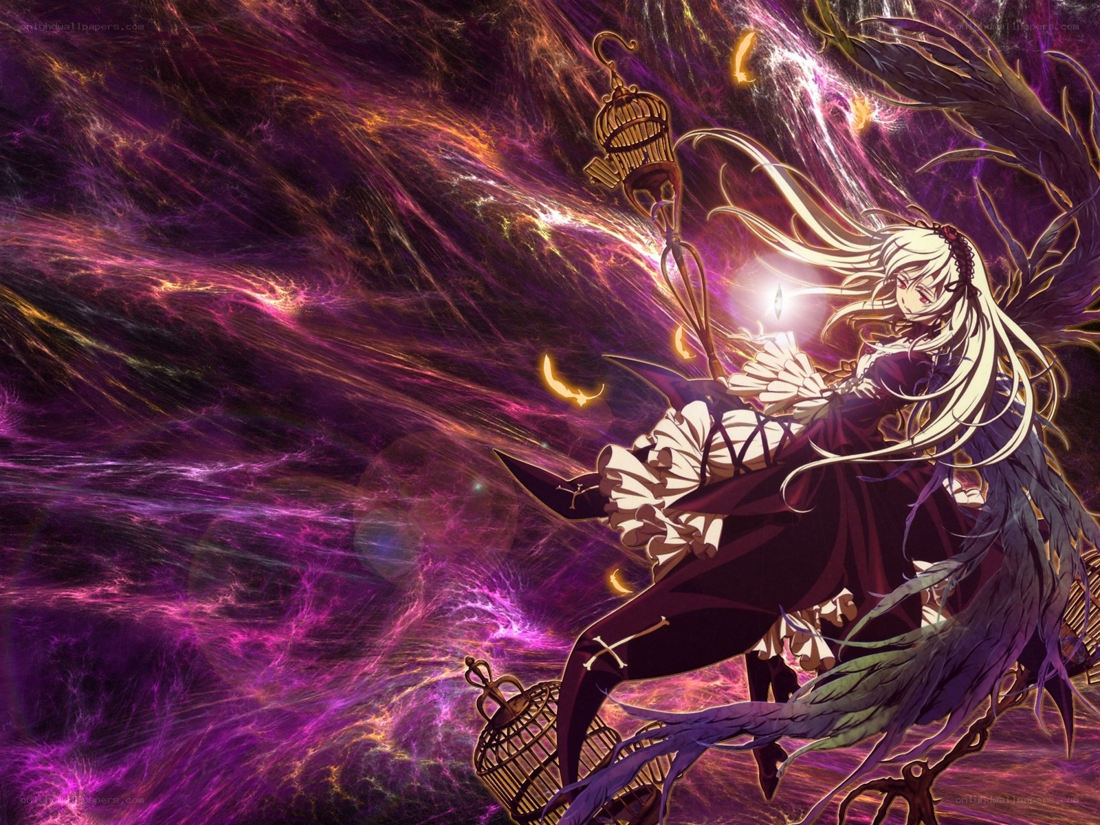 anime girl with birdcages