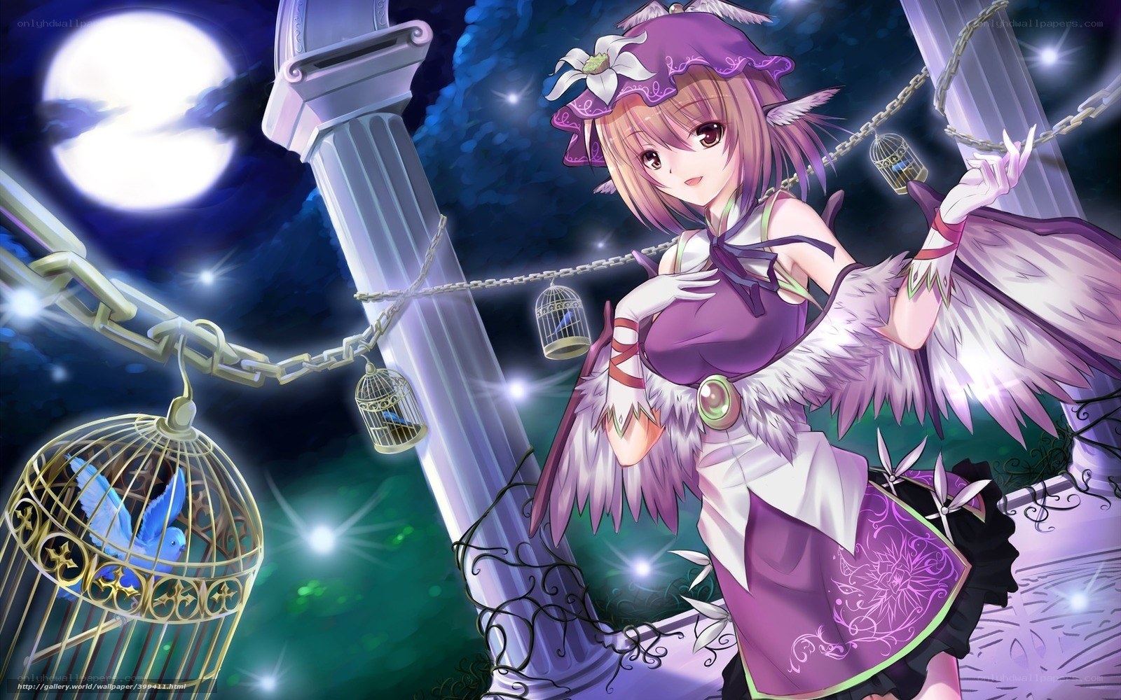 Anime girl with birdcages