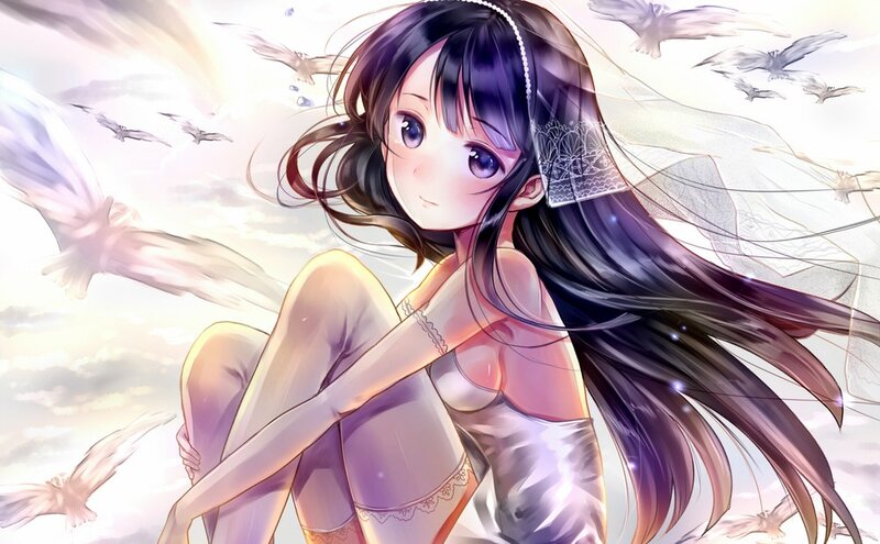 Anime girl with birds