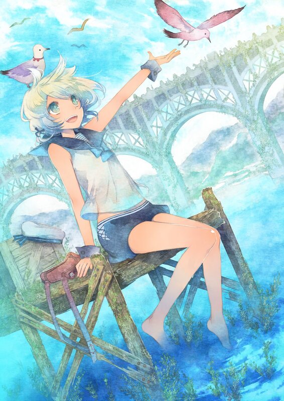Anime girl with birds