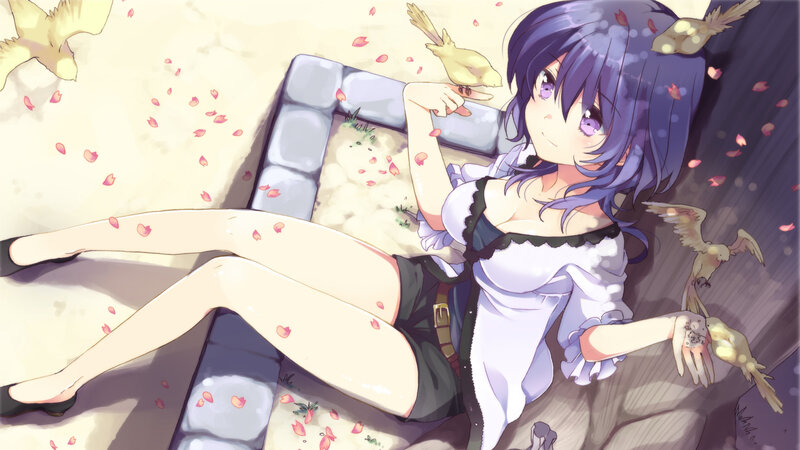anime girl with birds