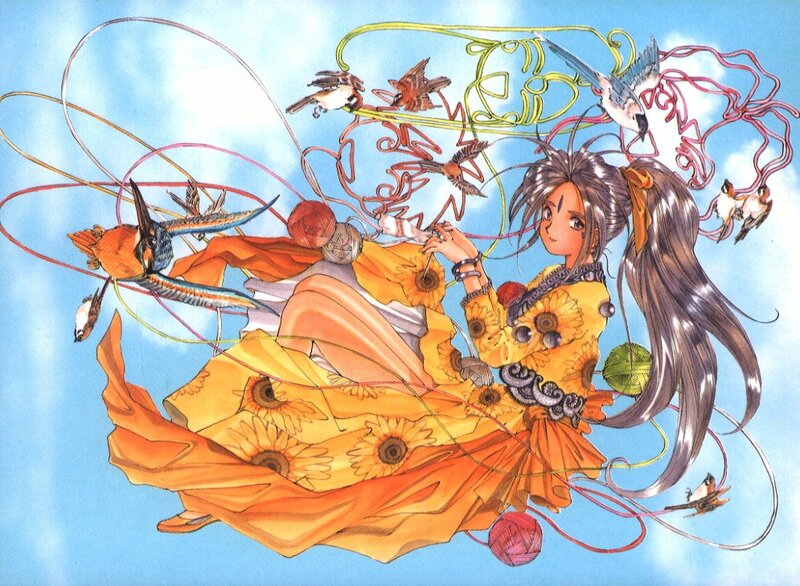 Anime girl with birds and threads