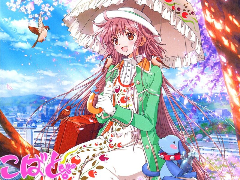 Anime girl with birds and umbrella