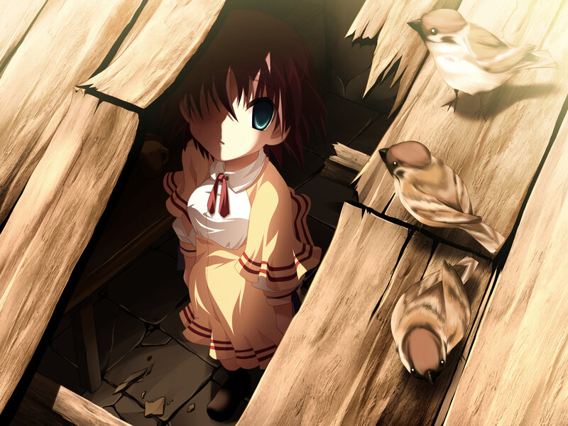 Anime Girl with Birds — Brown