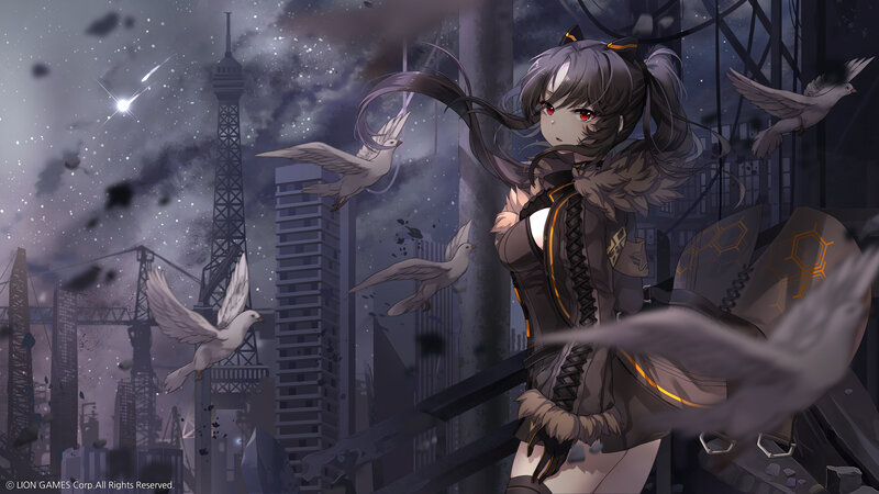 Anime Girl with Birds — Gray
