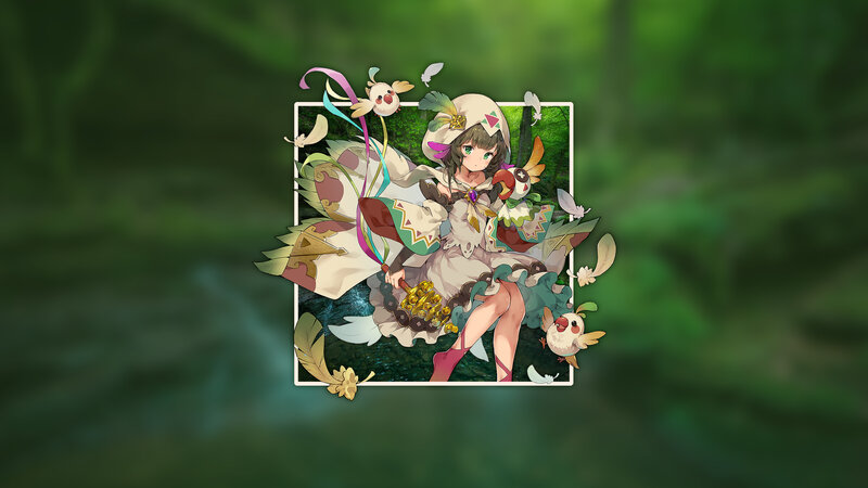 Anime Girl with Birds — Green, Serene, Digital Art