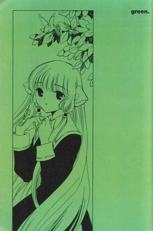Anime Girl with Birds — Green, Serene, Manga