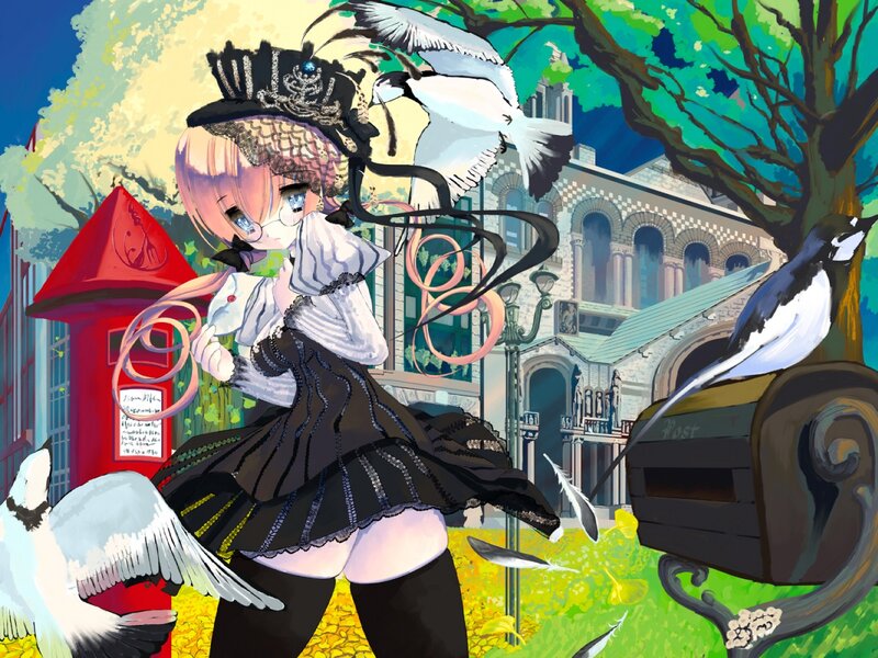 Anime Girl with Birds — Green